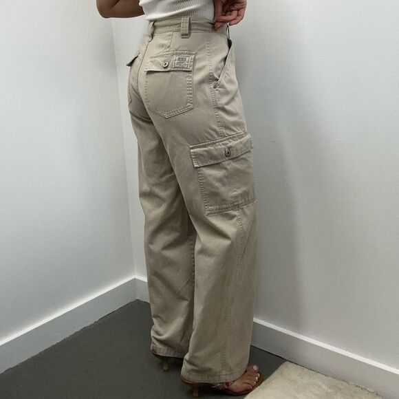 Vintage 90’s Bill Blass Beige Tan Wide Leg Cargo Pants High Rise Size S - Picture 3 of 9